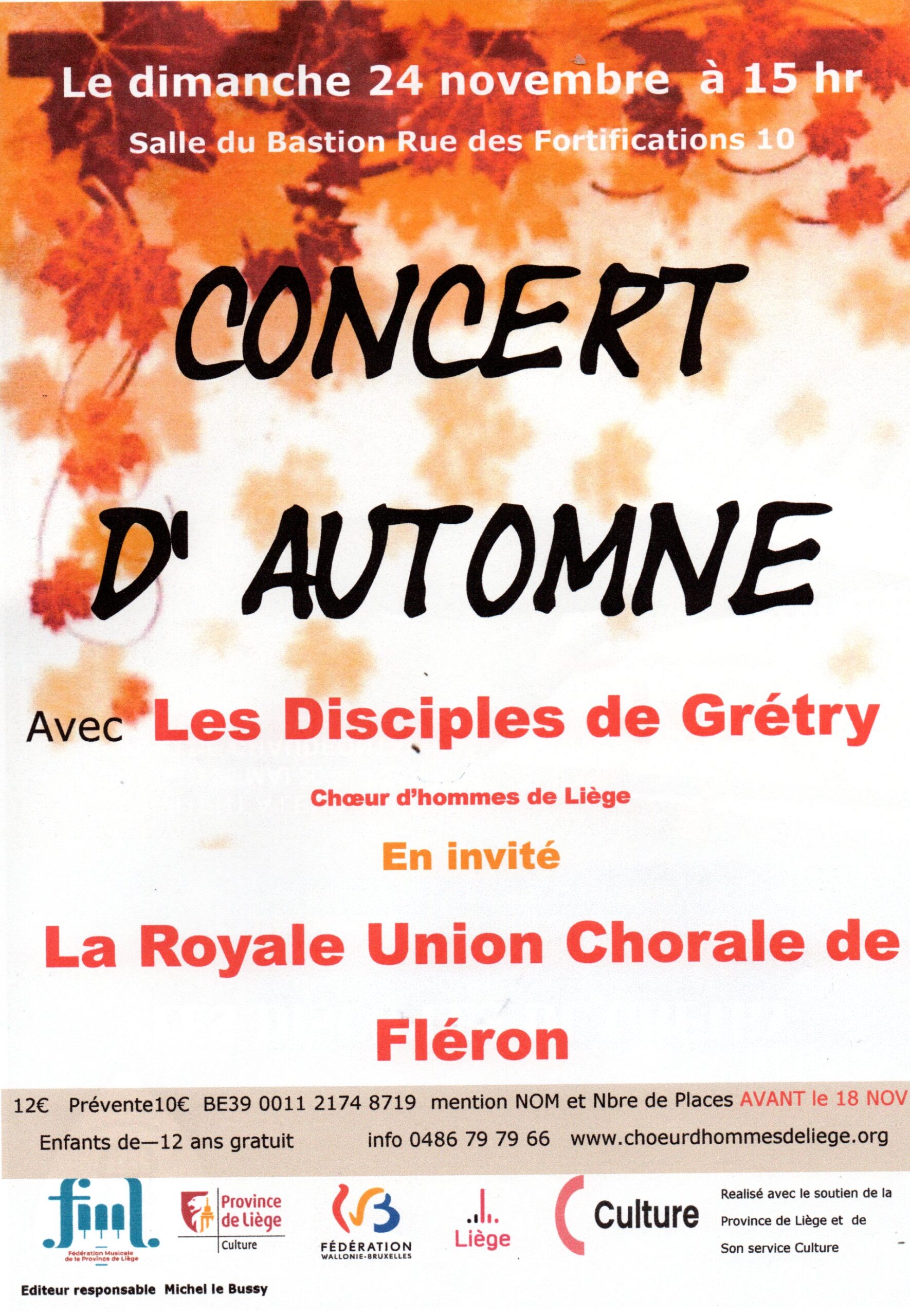 Concert d'automne Disciples de Grétry - Chœur d'hommes de Liège